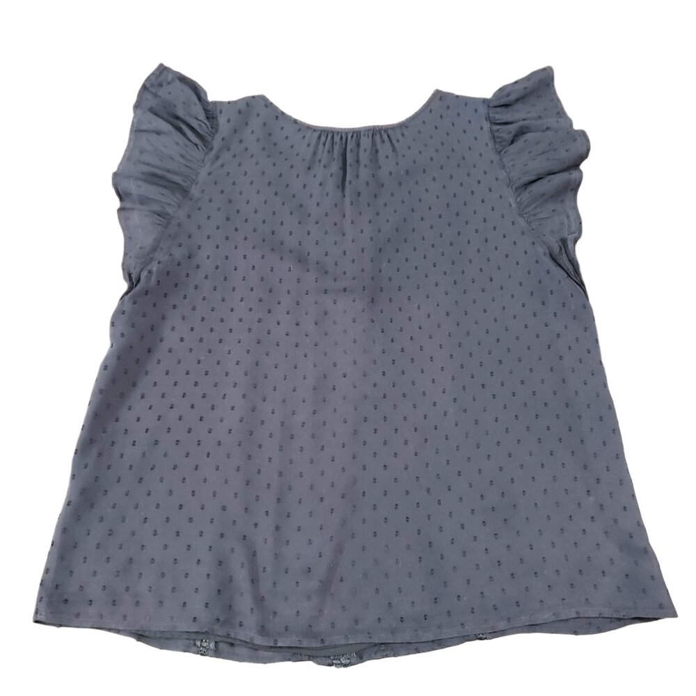 LOFT Women’s Navy Blue Swiss Dot Flutter Sleeve Blouse Size Large - Picture 4 of 8